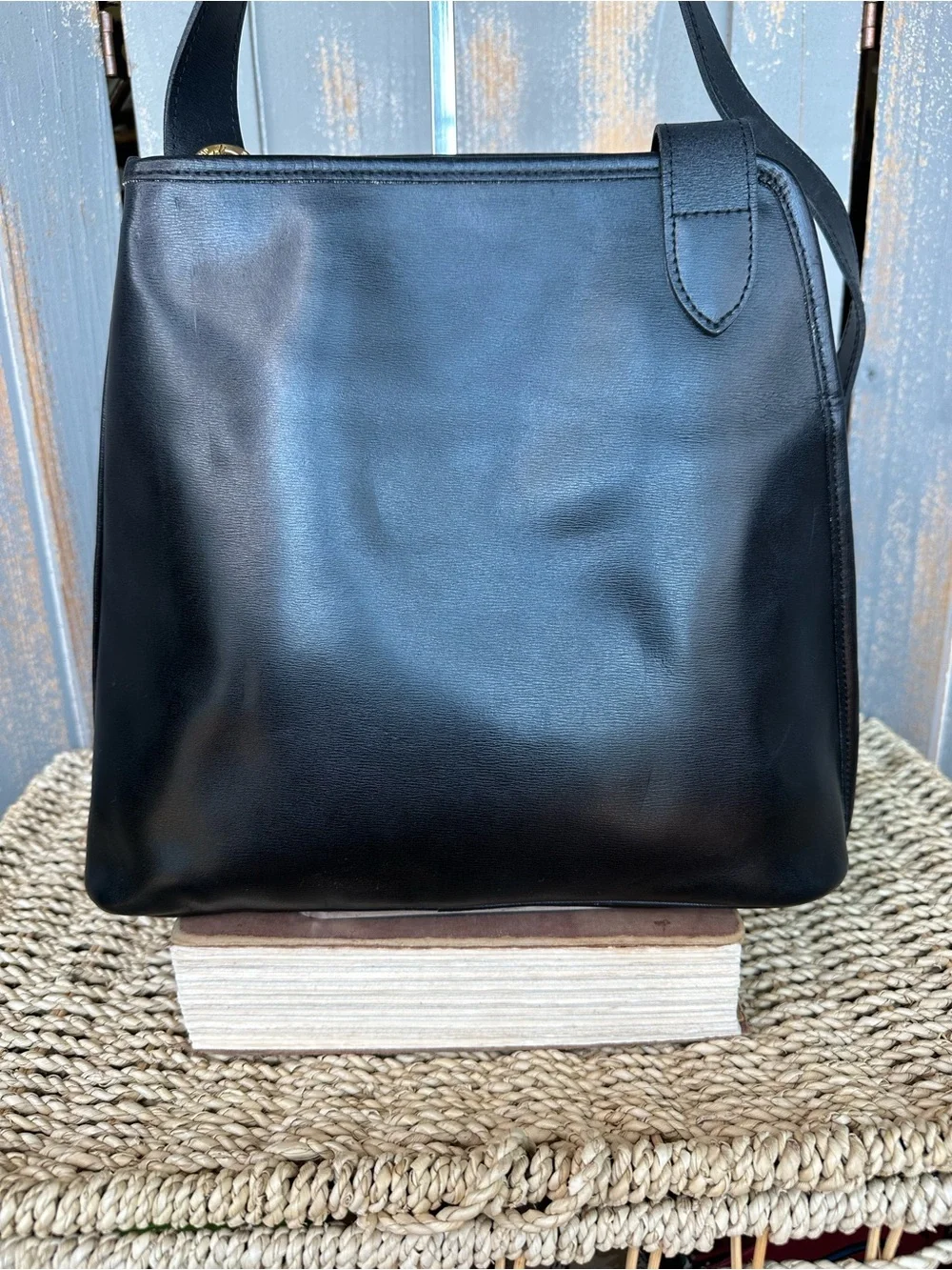Longchamp Vintage Roseau Leather Shoulder Bag Black